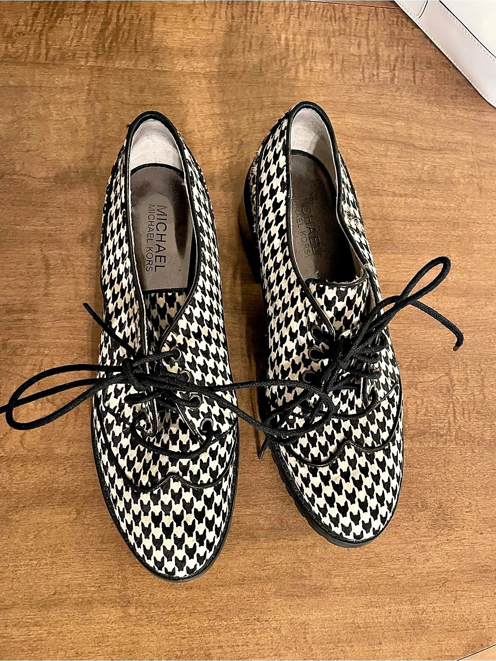 Michael Kors Houndstooth Platform Oxfords in Black & White